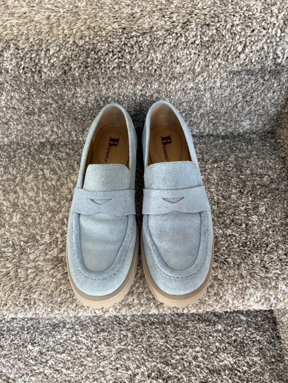 BLUE SUEDE PENNY LOAFERS Made in ITALY Size 38.5 - NEW